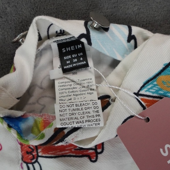 Shein Overalls Womens M Multicolor Kidcore Teacher‎ Doodle All Over Print - Picture 4 of 15